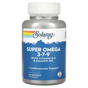 Solaray Super Omega 3-7-9 с витамином D-3 и лососевым маслом, 120 мягких таблеток