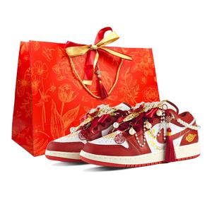 Jordan Женские баскетбольные кроссовки Air 1 Abrasion Resistant Low top Vintage Red Gold