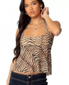 Женский сетчатый топ Babydoll с принтом тигра Edikted, коричневый/бежевый