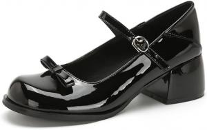 Женские туфли YGJKLIS из лакированной кожи с комфортной посадкой, круглым носком, низким каблуком 5 см, на легкой подошве, с ремешком на щиколотке и массивным высокими каблуком, Black