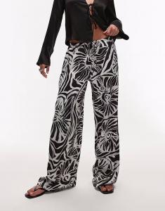 Атласные брюки Topshop с абстрактным принтом ракушек, однотонные, серого цвета