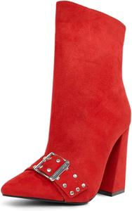 Женские ботильоны FOWT с заостренным носком и ремешком на пряжке, боковая молния, массивный высокий каблук, элегантные ботильоны, размер 4-16 US, Red