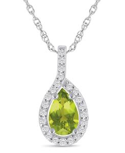 Подвеска-колье с ореолом из драгоценных камней и бриллиантов (общий вес 1/5 карата) из белого золота 10 карат (также доступна в варианте из желтого золота 10 карат) Macy's, Peridot
