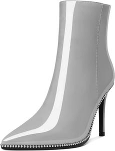 Женские ботильоны AUMOTED с заостренным носком, высокие каблуки-стилет, короткие ботинки с бусинами и молнией, каблук 3,7 дюйма, осенне-зимние нарядные женские ботинки