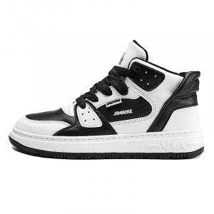 King Jinmai Скользоустойчивые высокие скейтерские кроссовки мужские бело-черные зимние на флисовой подкладке, цвет White Black Winter Fleece-Lined