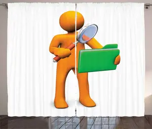 Шторы ABAKUHAUS Green Orange Rustic, Man and Folder, универсальные, для гостиной, с петлями и крючками, 280 x 225 см, цвет: зеленый, коричневый, оранжевый Abakuhaus