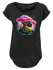 Удлиненная футболка с рисунком цветущей вишни и дерева в черном цвете. F4NT4STIC