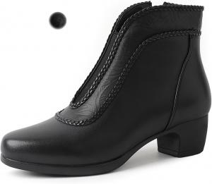 Женские ретро ботильоны на низком массивном каблуке с эластичной боковой молнией, удобные, нескользящие, кожаные короткие ботинки для осени и зимы, модные, нарядные Lossarye, Black Plush