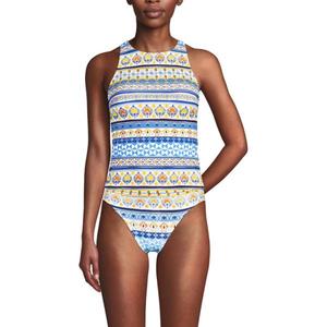 Женский топ-танкини с высоким воротом и бретельками на спине Lands' End, цвет white mosaic stripe