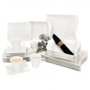 Набор столовых приборов из 30 предметов, фарфор цвета слоновой кости, на 6 персон: чашка, блюдце, глубокая тарелка, плоская тарелка MamboCat