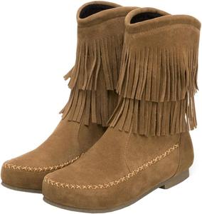 Женские ботинки DINTAHA с плоской подошвой, бахромой и ковбойским стилем, из искусственной замши, осенние сапоги типа ковбойских, Tan