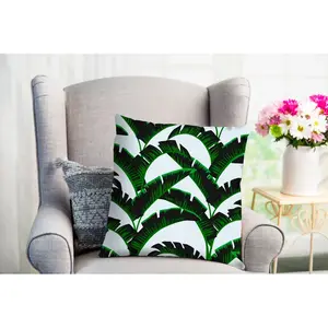 Подушка для декора queence Falstaff, наволочка, листья пальмы, тропический, зеленый, летний, натуральный, отпуск Queence, белый