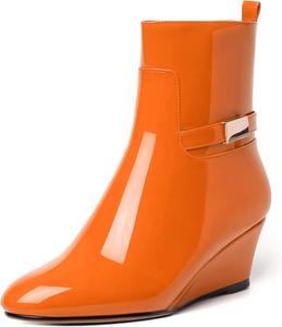Женские ботильоны WAYDERNS на шнуровке с закругленным носком, лаковые, модные, на клиновидном низком каблуке, высотой 5 см, Orange