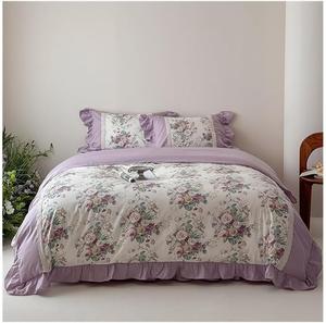 Generic Бархатный пододеяльник из парчи в стиле шик с винтажными цветочными принтами и рюшами Purple