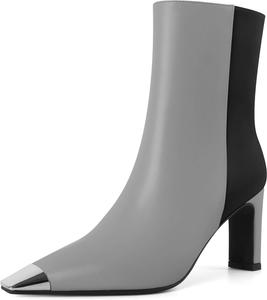 Женские ботильоны AUMOTED на толстом каблуке с высокой платформой, серебристой носовой частью, квадратным носком, боковой молнией, модные короткие ботинки, каблук 3,5 дюйма