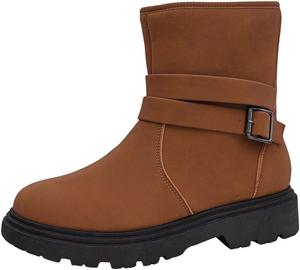 Женские ботинки до щиколотки с пряжкой, мотоциклетные ботильоны, панк, западный стиль, боевые ботинки, свободные ботинки для работы и походов Generic, Brown