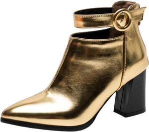 Женские модные ботильоны LYYSKY с высокими каблуками 7,5 см, заостренным носком, короткие, с лаконичной застежкой на молнию и пряжку, украшенные, размеры US4-US15, Gold(2218-4)