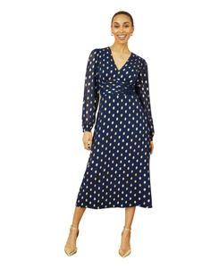 Элегантное женское миди-платье с фольгированным принтом Yumi, Navy