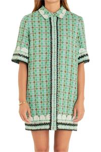Букле рубашка-платье в зеленом мультиколоре English Factory