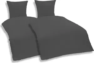 Комплект постельного белья из 4 предметов, однотонный, 155x220 см, антрацитовый, большой, из хлопка-перкаля One-Home