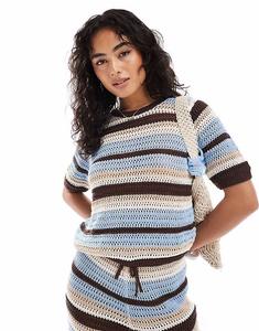 Футболка свободного кроя в сине-коричневую полоску Asos Design