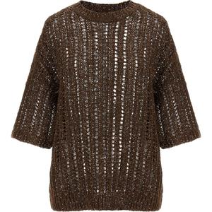 Короткий рукав вязаный свитер Brunello Cucinelli, коричневый