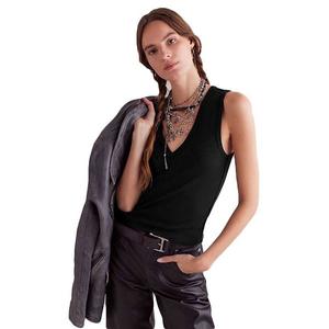 Женский топ-майка с v-образным вырезом, мягкая ребристая безрукавка для повседневной носки Clearflower, Black