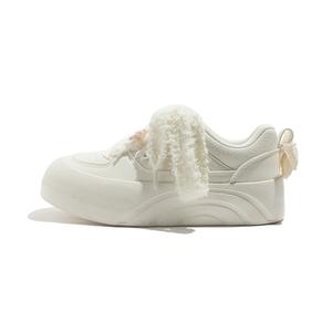 BEIER Износостойкие и легкие женские лоу-топы для скейтбординга - бежевые, с белыми плюшевыми шнурками, цвет Beige, White Plush Shoelace