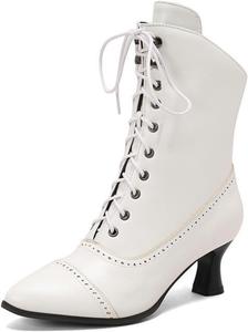 Женские винтажные викторианские ботинки, модные свадебные ботильоны на каблуке-«китен», средние голени, ботильоны на шнуровке, ботинки «вингтип», ведьмовские ботильоны с боковой молнией Lglmqxtm, White