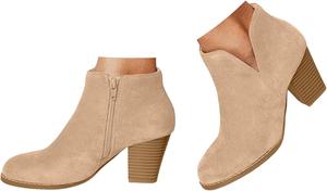 Женские ботильоны на низком массивном каблуке, удобные, с заостренным носком, боковым вырезом, стильные короткие ботинки, с каблуком-ящиком, классические повседневные удобные замшевые ботинки вестерн с молнией Generic, Beige