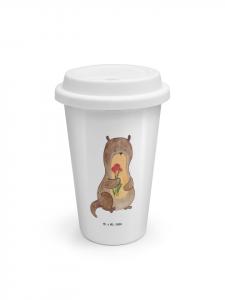 Mr. & Mrs. Panda Термос-кружка на вынос «Букет цветов с выдрой» без надписи белым цветом