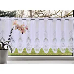 Вышивка Plauen занавеска на стекло Цветы с продеванием через штангу, 1 шт. Stickereien Plauen, белый