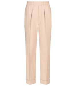 Зауженные брюки из эластичного хлопка со складками Brunello Cucinelli, Cashew