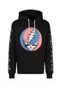 Толстовка с капюшоном с благодарным эффектом мертвого винтажного черепа в классическом дизайне Re:Covered, черный