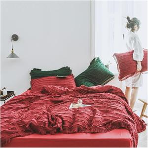 YUSIWOAL Комплект постельного белья хлопок кремовый с кисточками Red