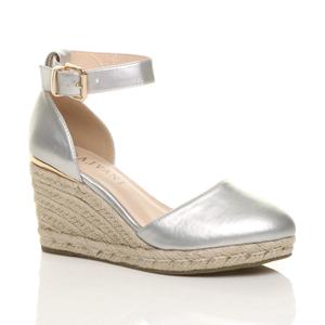 Эспадрильи на каблуке из искусственной кожи с ремешком на щиколотке на средней танкетке AJVANI, серебро