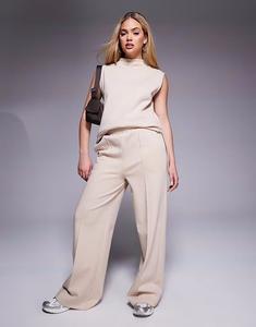 Широкие брюки-интерлок, нейтрального цвета Asos Design