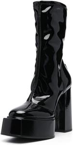 Женские элегантные ботильоны с круглым носком, массивным высоки́м каблуком на платформе, с боковой молнией, для вечеринки, выпускного, нарядные туфли, размер 4-16 США Wansseny, Black