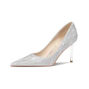 Тонкие туфли на шпильке 8 см женские TAOLEI, серебро