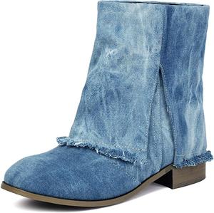 Женские джинсовые ботильоны UP2STEP с отворотом | С круглым носком и невысоким каблуком, идеально подходящие для повседневного стиля, Blue