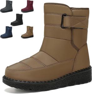 Женские зимние снежные ботинки с теплой уютной плюшевой подкладкой, средние по голенище, комфортные водоотталкивающие уличные ботильоны с застежкой-липучкой Generic, Tan