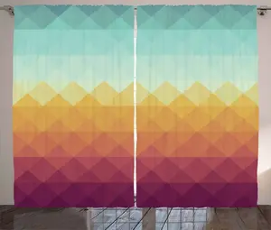 Штора ABAKUHAUS в стиле инди-рустик, абстрактная клетчатая пастельная расцветка, присборенная штора из тесьмы для спальни с петлями и крючками, 280 x 225 см, бирюзовый с календулой и пурпурным оттенком Abakuhaus