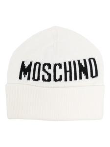 Шапка-бини с логотипом в технике интарсия Moschino Kids, белый