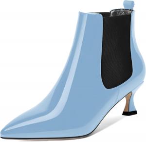 Женские ботильоны MOVINSTEPS с мягким верхом из лакированной кожи, на низком каблуке-лодочке, с острым носком и высотой голенища до щиколотки, каблук 2 дюйма, Light Blue