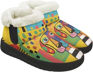 Qoiuvncy Женские зимние ботинки с меховой подкладкой, широкая модель, слипоны, зимние ботинки на низком каблуке, черная подошва