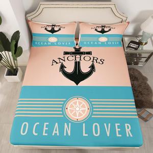 Erosebridal Комплект постельного белья Ship Anchor с принтом якорей и компаса в морском стиле, светлые синие полосы, ретро дизайн, Multi 12