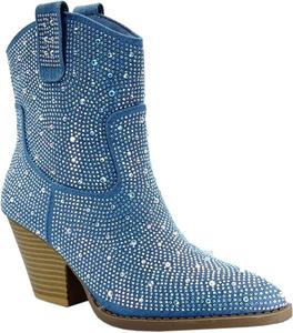 Женские ковбойские ботильоны ABSOLEX с острым носком и стразами, Blue Denim