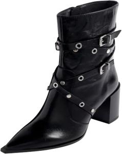 Женские ботильоны FYS с заостренным носком, заклепками, ремешком и боковой молнией, на массивном среднем каблуке, короткие, повседневные и нарядные, размер 4-16 US, Black