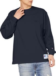 Мужская футболка с длинным рукавом Champion, круглый вырез, 100% хлопок, свободный крой, вышивка одного логотипа, спортивный стиль, C3-V414, темно-синий