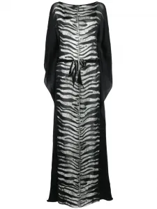 Платье макси с зебровым принтом и поясом Roberto Cavalli, черный